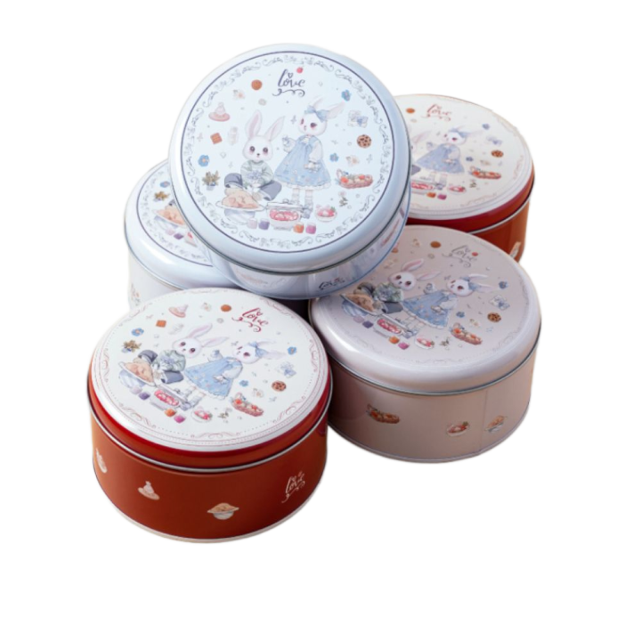 Cajas de Chocolate y dulces de hojalata con estampado de conejo de dibujos animados, caja de Metal vacía para galletas, caja de almacenamiento de joyería redonda multifunción