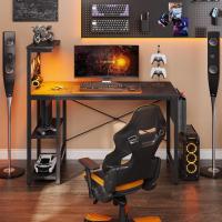 Ordenador con estanterías, pequeño Escritorio esquinero con iluminación LED y enchufes, 113 cm - details 8