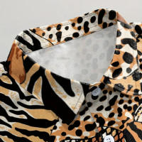 Camisa hawaiana de manga corta con estampado de leopardo para hombre, informal, de verano, con solapa, para exteriores, de moda, talla grande. - details 5