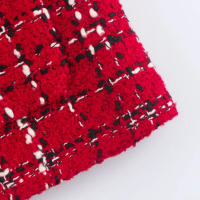 TRAFZA-Conjunto de 2 piezas para mujer, chaqueta con textura roja, solapa de bolsillo de botonadura única, abrigo y culotte con cremallera lateral de cintura alta - details 12