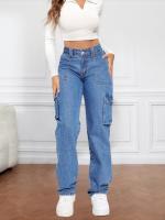 Pantalones Jeans de Denim de Pierna Recta para Mujer Pantalones Cargo de Bolsillo de Alta Calidad - details 3