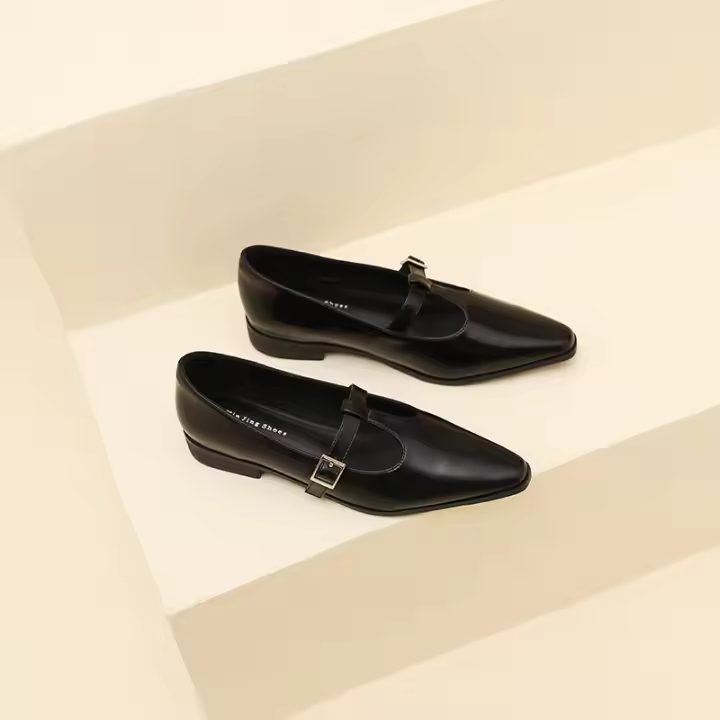 Nuevos zapatos británicos de cuero suave, zapatos pequeños de cuero, tacón grueso, tacón bajo, zapatos Marie - 1