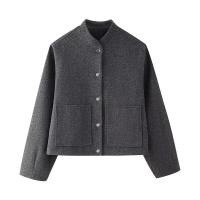 Elegante Abrigo de Lana Sólida para Mujer Cuello Redondo, Manga Larga, Ajuste Suelto, Moda de Ciudad Urbana de Otoño 2024 - details 28
