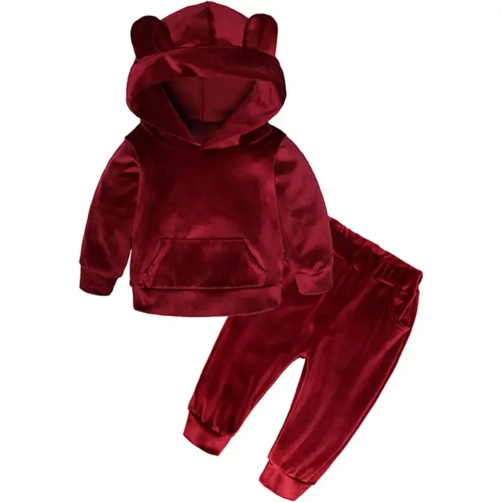 Conjunto de Sudadera Con Capucha para Niño y Niña, Sudadera Con Capucha de Orejas de Oso y pantalones Largos, 1-7 - 1