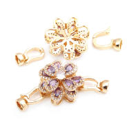 2 juegos de conectores de flores de latón y circonio de Color dorado de 18K para collares, cierres de pulsera, suministros de joyería Diy, accesorios - details 3