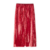 BUNO-Falda MIDI larga retro ajustada con abertura, estilo sencillo y adorno de cuentas en la cintura alta para mujer - details 2