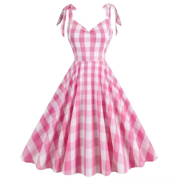 Vestido de Swing Retro a Cuadros de Rockabilly de los 50-60 Vestido de Playa Maxi para Mujeres - 1