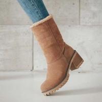 Botas de nieve de gamuza con tacón grueso de tubo medio europeo y americano de otoño e invierno para mujer Botas de algodón para mujer - details 6