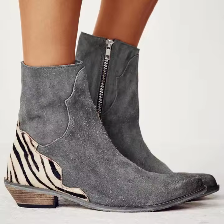 Nuevas botas cortas con cremallera lateral de tacón bajo grueso puntiagudo de gran tamaño - 1