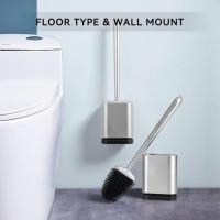 Escobilla de baño de silicona, cabeza plana de mano larga, cepillo de limpieza  independiente/montado en la pared - plata mate - details 3