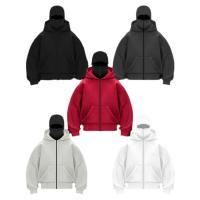 Pasamontañas moda personalidad Sudadera con capucha hombres Color sólido doble capa Sudadera con capucha Y2k Retro Hip Hop ropa de calle de invierno - details 1