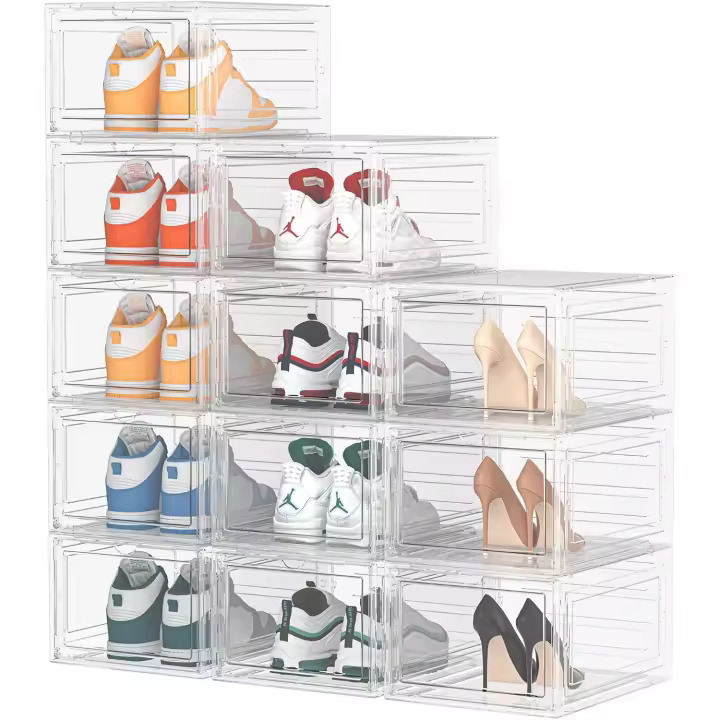 Cajas de Zapatos de Plástico Transparente 12 Cajas de Almacenamiento Apilables para Mujeres/Hombres - 1