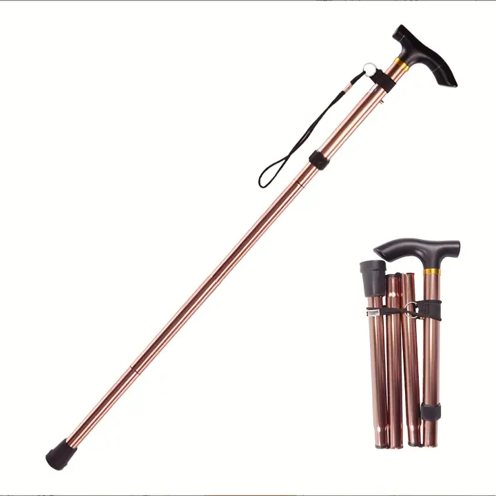 1Pza- Bastón plegable ligero con punta de goma y altura ajustable, perfecto para senderismo y viajes a la montaña - 1