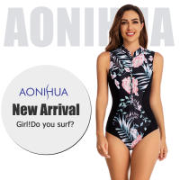 Monokini de tres baños para surf con estampado de cremallera y manga larga con protección UV para mujer - details 0