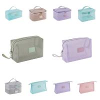 Bolsa de maquillaje de mano de malla portátil informal, bolsa de aseo de almacenamiento con cremallera ligera, estuches de cosméticos cuadrados de gran capacidad para exteriores - details 1