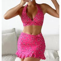Conjunto de bikini de corte bajo para mujer, traje de baño de tres piezas con falda con volantes - details 17