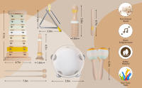 Instrumentos musicales para bebés-Montessori juguetes de madera para niños pequeños 1-3, juego de instrumentos de percusión de colores neutros con xilófono bohemio moderno para niños preescolares educativos 3+ - details 3
