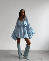 Otoño nuevo vestido fruncido con cuello en V y manga con lazo para mujer con sentido del diseño, elegante y a la moda para - details 4