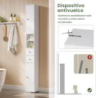 Mueble de Baño Estrecho Armario WC con Estantes Ajustables Mueble de Baño auxiliar de 2 Cajones y 2 Estantes Blanco 20x20x180 cm - details 7