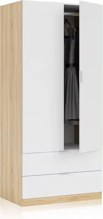 Armario de 2 Puertas y 2 cajones, Modelo Lark, Acabado en Color Blanco Artik, Medidas: 81 cm (Ancho) x 180 cm (Alto) x 52 cm (Fondo) - 1
