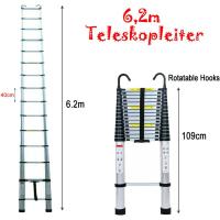 Escalera telescópica de 6,2 m con 2 ganchos, 15 peldaños, de aluminio, portátil, antideslizante, multiusos, capacidad de carga de 150 kg, EN131 - details 1