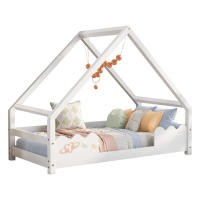 Cama casita cama infantil 90x200cm con protección anticaídas cama juvenil de madera en color blanco - details 2