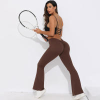 Pantalones acampanados con cintura en V, leggings de yoga de secado rápido de cintura alta, pantalones deportivos de pierna ancha para Fiess - details 7
