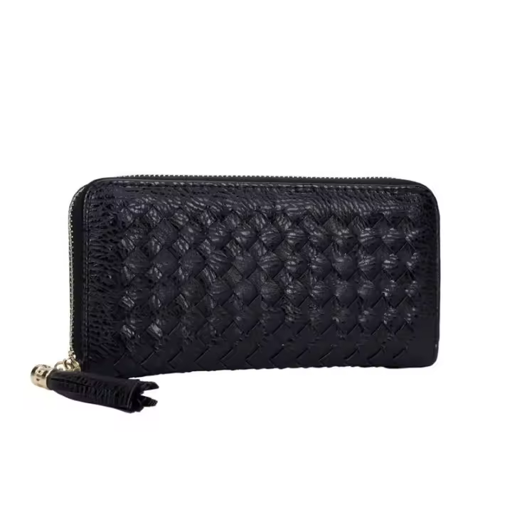 Cartera larga clásica de PU diseñada para mujer, bolso tejido con rayas onduladas, mochila de lujo de alta gama - 1