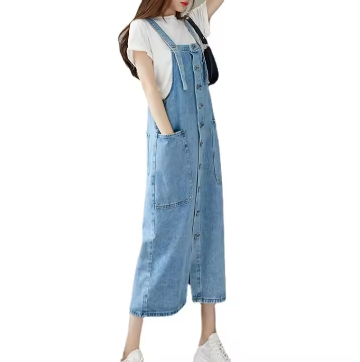Vestido de mezclilla para mujer Vestido largo con tirantes sueltos y lisos - 1