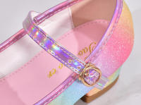 Zapatos de fiesta con purpurina de arcoíris para niñas, tacones altos para niños, lentejuelas de boda, vestido de princesa informal, zapatos de cuero, moda de primavera - details 5