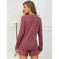 Conjunto de punto a rayas cepilladas de dos piezas para mujer, manga larga, color sólido, informal, otoño e invierno, 2024 - details 11
