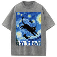 Camiseta Suave de Algodón Van Gogh Gato Volador Cuello Redondo, Manga Corta, Ropa de Calle Ligera para Mujer Y2K - details 8