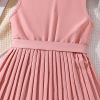 Vestido de Princesa para Niña en Verano Cinturón Encaje sin Mangas en Rosa - details 7