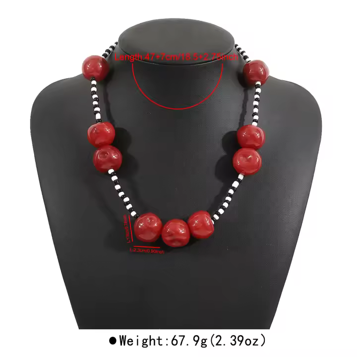 Collar de mujer con cuentas de cereza de resina de moda simple y elegante nicho versátil de alto sentido. - 1