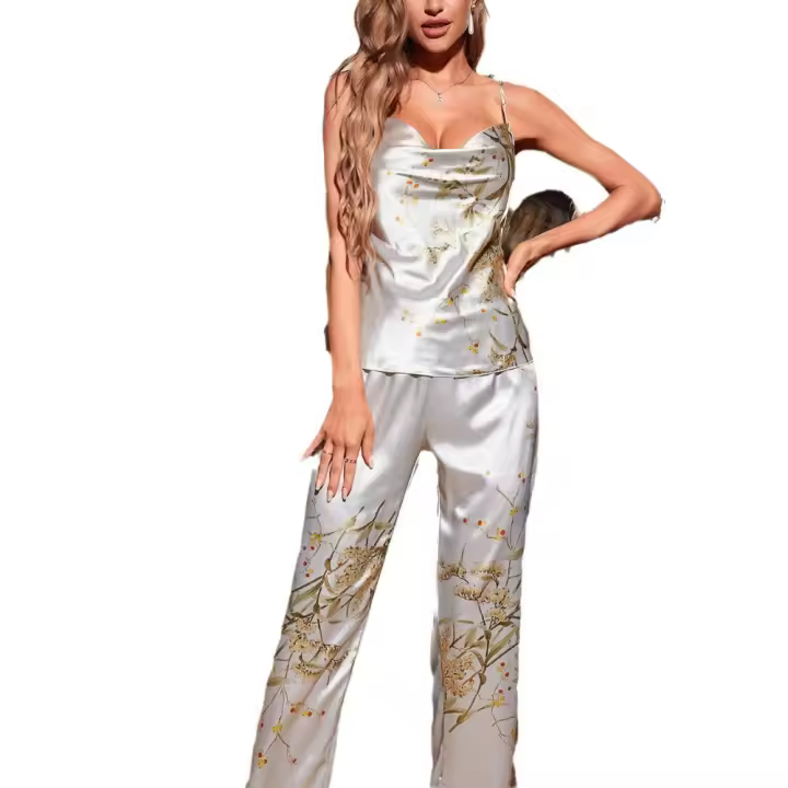 Conjunto de Pijama de Cerezo Pantalones de Tirantes para Primavera-Verano - 1