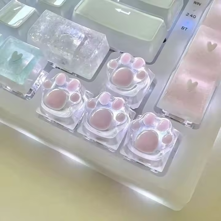 Teclado Técnico, Teclas De Resina, Almohadilla Para Patas De Gato, Retroiluminación Transparente, Rgb, Wasd, Flecha, Tecla ESC, Dibujos Animados, Oem, Xda, Cereza - 1