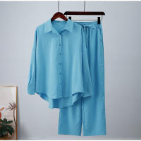 Conjunto de 2 piezas para mujer, camisa de manga larga elástica holgada y pantalones de pierna ancha, informal, para otoño e invierno - details 5