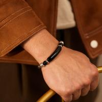 Pulsera vintage de moda para hombre – Piedra de ojo de tigre y cadena de acero inoxidable – Joyería de acero de titanio - details 2