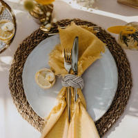 Servilletas de boda de algodón de gasa, 10 Uds., 32x32cm, reutilizables, con adorno verde, toalla de té, servilletas rústicas Retro con rebabas para decoración de mesa de fiesta - details 10
