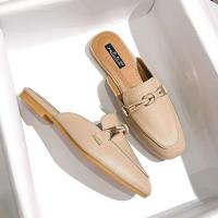 Novedad de verano, zapatos M ü ller con hebilla de metal a la moda, zapatillas planas para mujer y sandalias de cuero con punta abierta - details 4