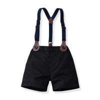 Camisa de algodón de manga corta con cuello a rayas y pajarita para niños, pantalones cortos con tirantes, conjunto de dos piezas de estilo británico, verano 2023 - details 11