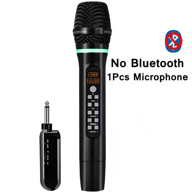 Micrófono Profesional UHF Inalámbrico de Mano Bluetooth Karaoke con Grabación para Estudio y Fiesta - 1