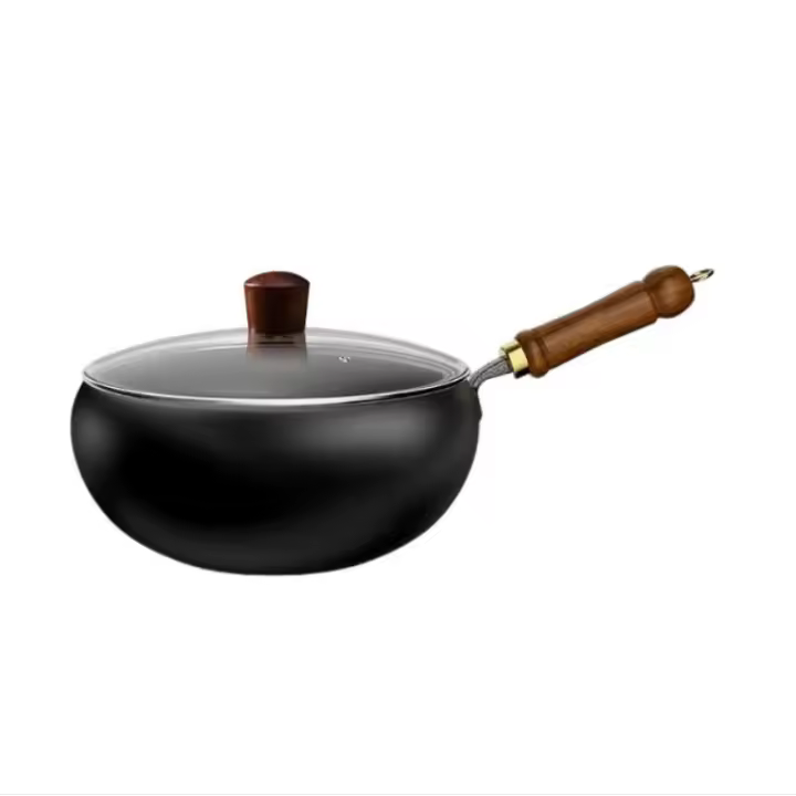 Wok Grande Puro Forjado a Mano Resistente al Desgaste, Antiadherente, Sartén de Hierro para el Hogar - 1