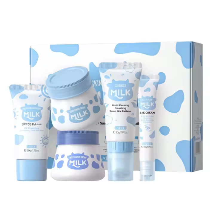 Set de Regalo de Cuidado Facial para Mujeres, Incluye Limpiador Facial e Hidratante, Kit de 5 Piezas para Routines Faciales Femeninas, Contiene Leche Limpiadora, Crema para los Ojos, Crema Facial y Protector Solar, Ideal para Adolescentes y Adultas - 1