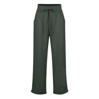 Pantalones holgados de nueve puntos de pierna ancha de algodón y lino de Color sólido con cintura elástica de verano para mujer - details 10