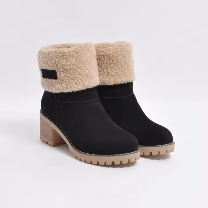 Botas de nieve cálidas de invierno para mujer, botas martin de tacón alto elegantes a la moda para exteriores, zapatos cálidos para mujer - 1