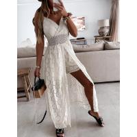 Vestido playero largo de tirantes finos para mujer, traje bohemio sin mangas con encaje Floral ahuecado, traje de verano - details 1