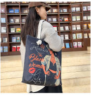 Nueva bolsa de mano bolsa de playa Bart pintado pintura bolsa de dibujos animados lino bolsa de lona de gran capacidad negro hermosa mujer - details 20