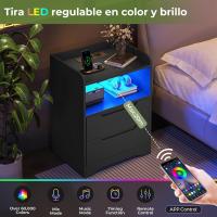 Mesitas de Noche con luces LED y Estación de Carga (2 Tomas AC, 2 Puertos USB) Mesita de Noche Blanca Mesas Auxiliares con 1 compartimento abierto y 2 cajones para Dormitorio Salón - details 14