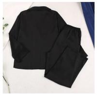 Conjunto de pijama sexy para mujer Bo Cut, tres pantalones informales sueltos de manga larga, top cómodo para el hogar de seda satinada suave, 2 piezas - details 9